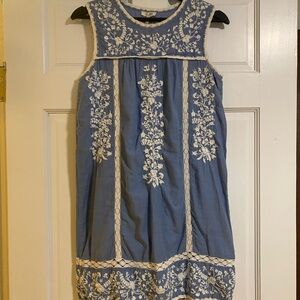 Blue and White Embroidered shift Dress